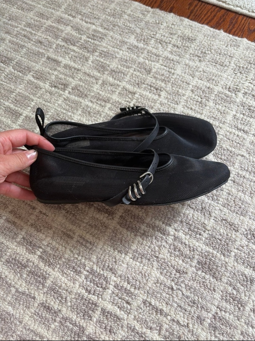 rag & bone Black Mesh Ballet Flats with Ankle Strap